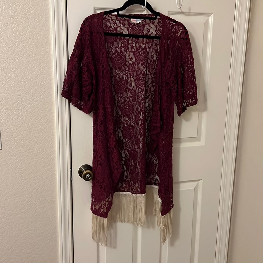 Burgandy Lace Kimono with Fringe